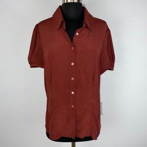 Semantiks L Tiny Threaded Dot Pattern Silk Button Down Shirt Puff Sleeves